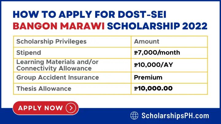 DOST SEI Bangon Marawi Scholarship Application 2022
